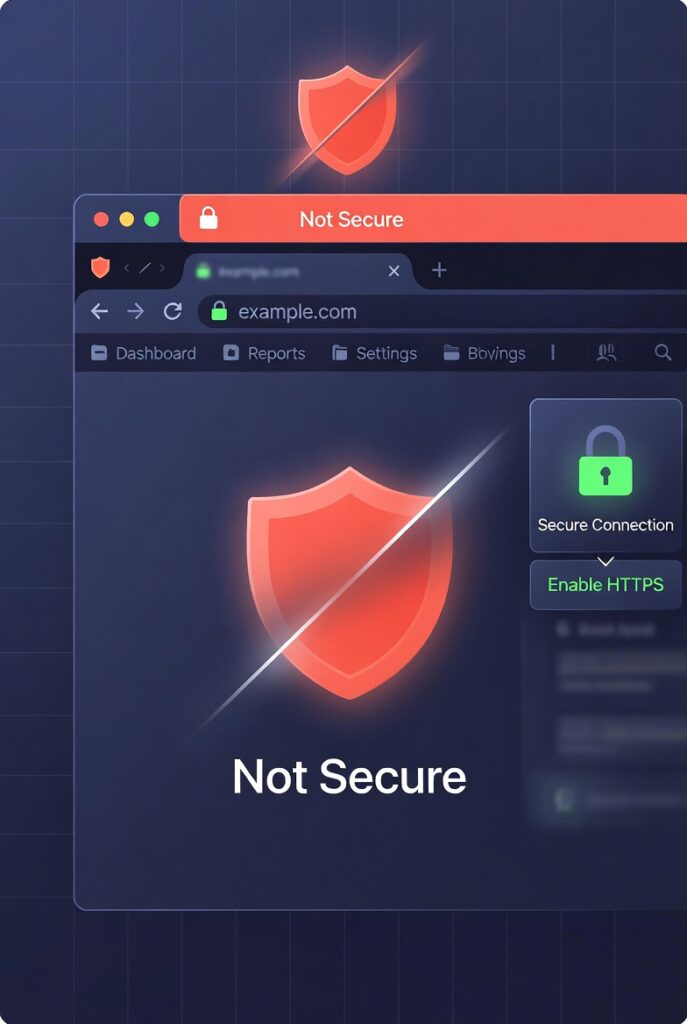 Web sitem güvenli değil uyarısı veriyor hatasının çözümü için SSL sertifikası simgesi.