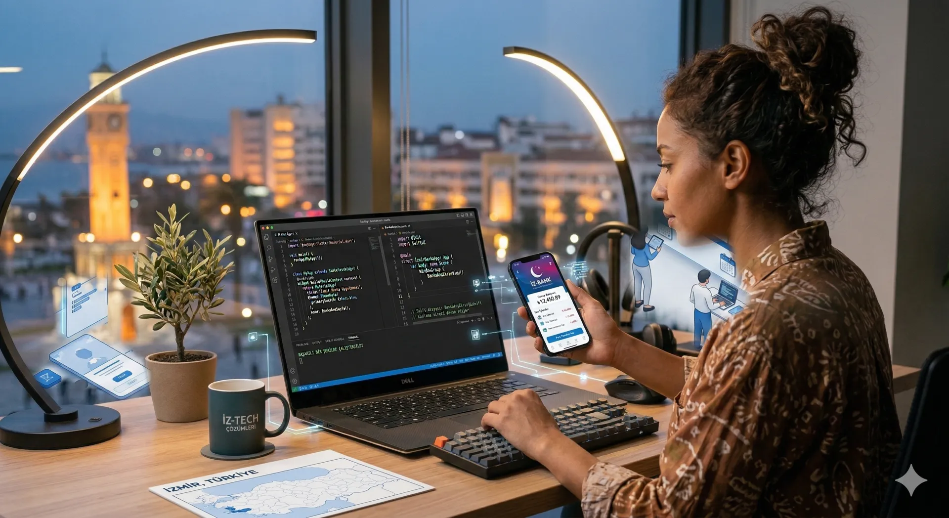 Mobil uygulama yayınlama ve store başarı görseli.