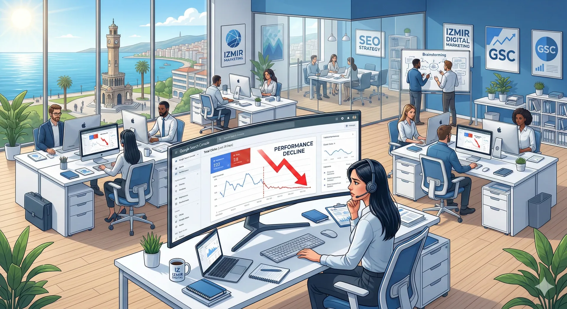 İzmir SEO uzmanı tarafından analiz edilen Google sıralama kaybı grafiği.