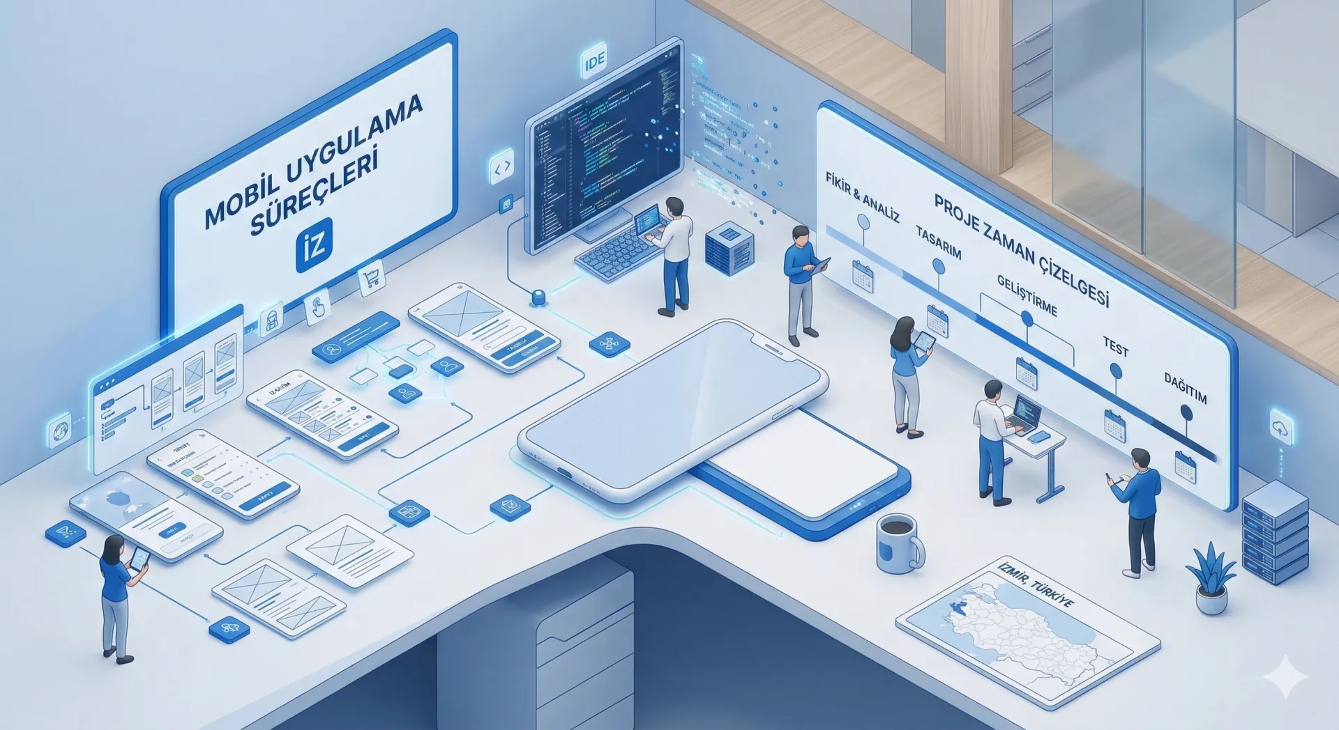 Kurumsal mobil uygulama geliştirme süreçleri ve planlama aşamaları illüstrasyonu.