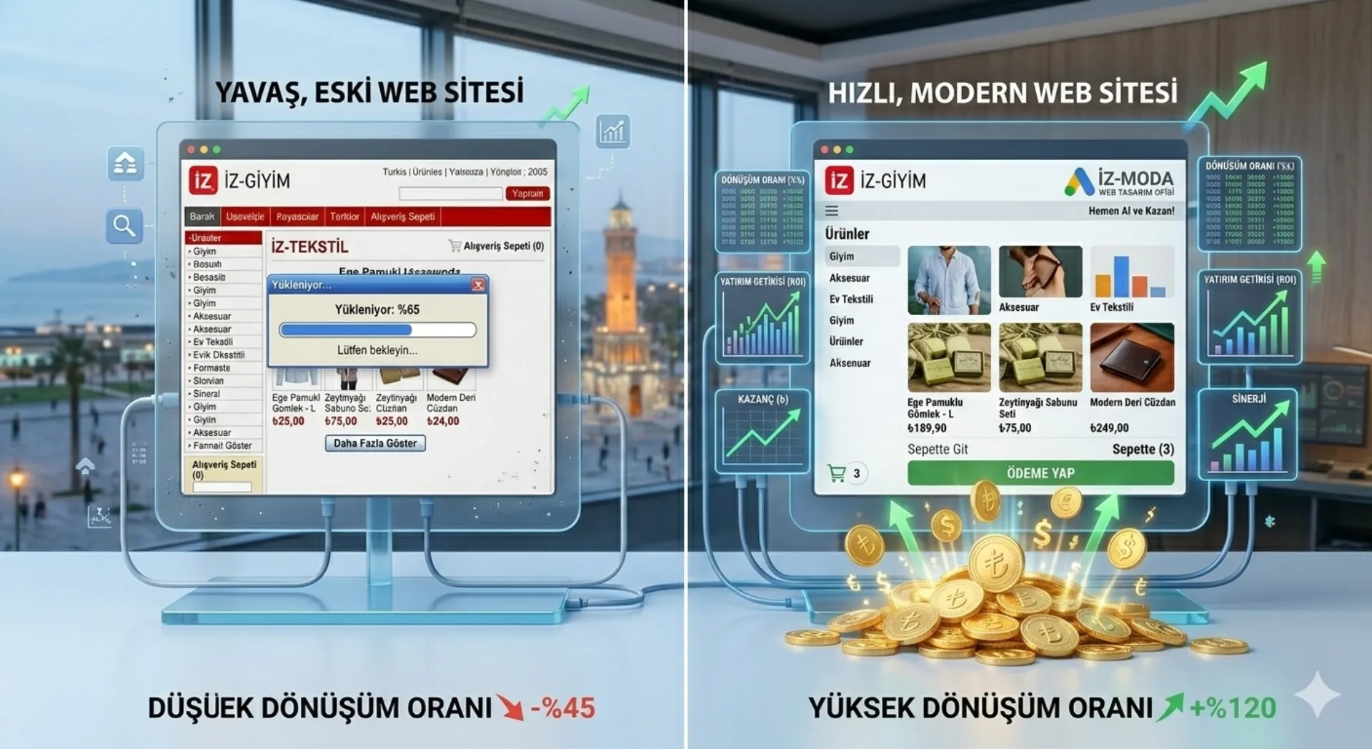Web tasarım kalitesinin Google reklam kazançlarına etkisi karşılaştırması.