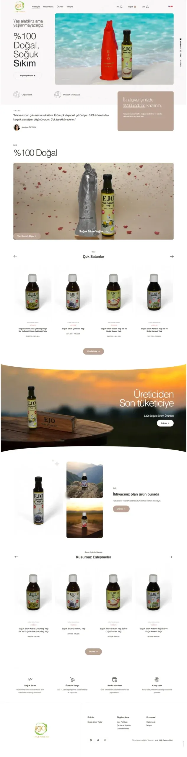 Doğal soğuk sıkım yağ üreticisi WooCommerce e-ticaret web tasarım ekran görüntüsü