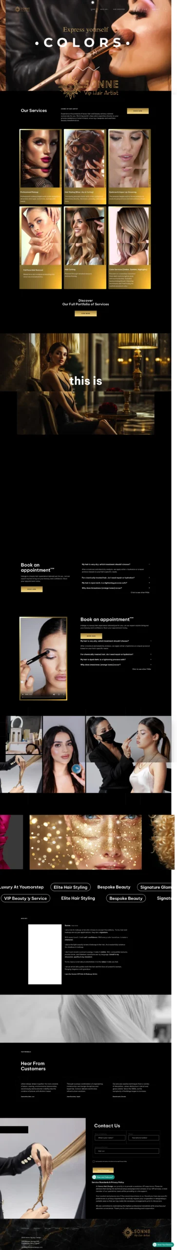 Dubai VIP Saç & Güzellik Sanatçısı için Lüks Randevu Sistemi Destekli Kurumsal Web Tasarım