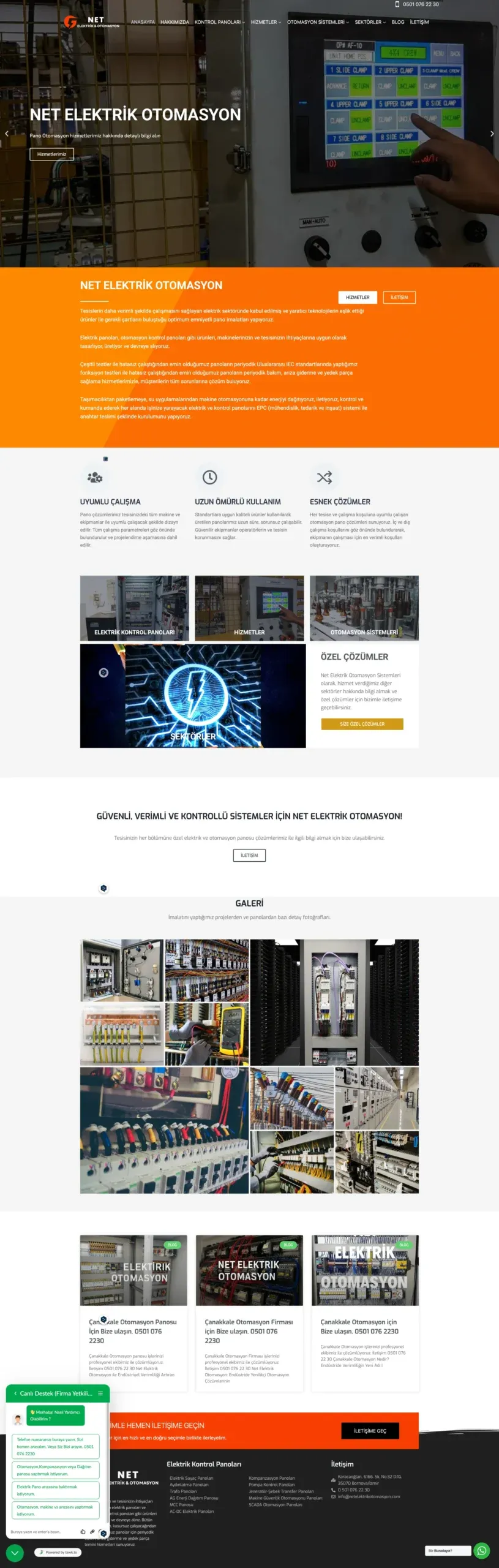 Elektrik kontrol panosu otomasyon sistemleri firması kurumsal web tasarım ekran görüntüsü