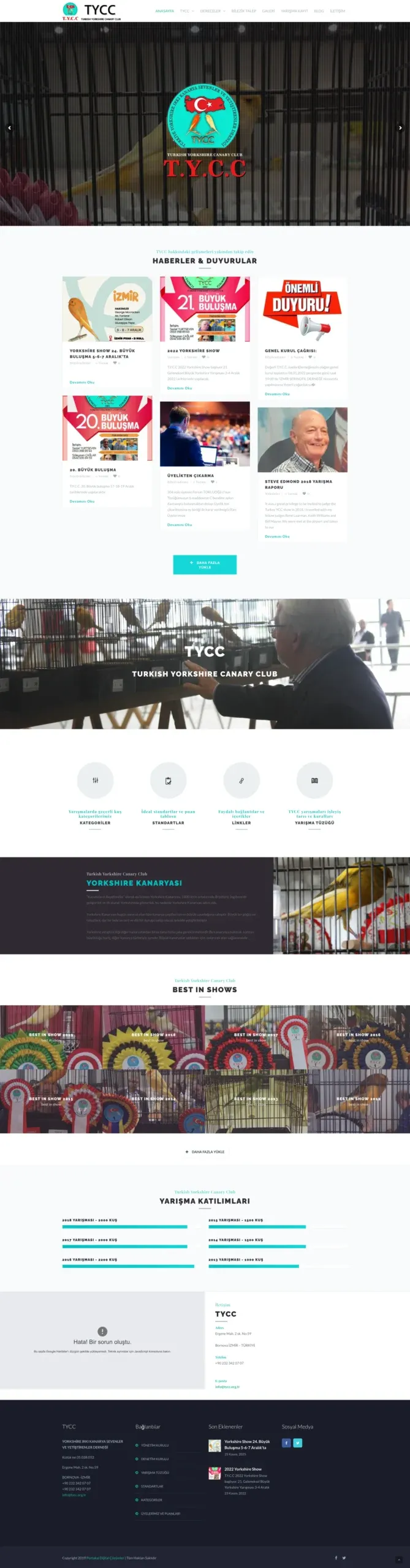 İzmir Bornova Yorkshire kanaryası yetiştiriciliği derneği kurumsal web tasarım ekran görüntüsü