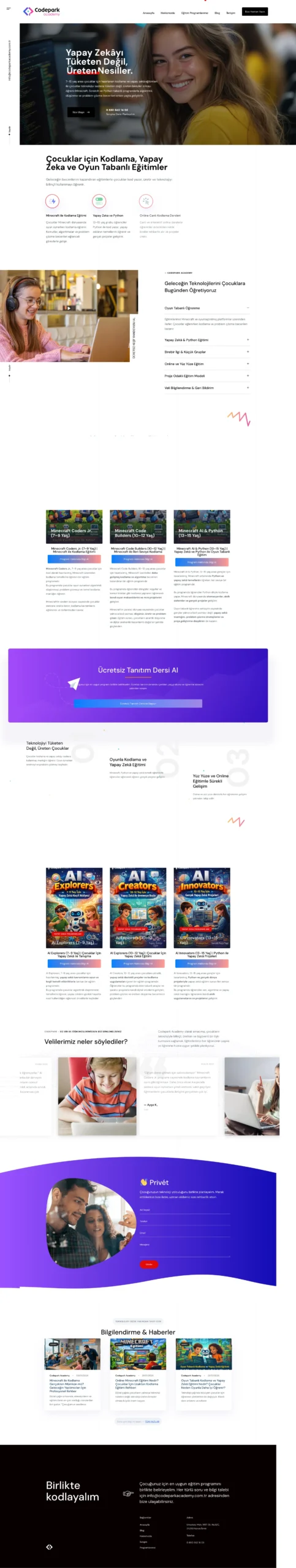 Çocuklar için Kodlama & Yapay Zeka Akademisi için Dönüşüm Odaklı Kurumsal Web Tasarım
