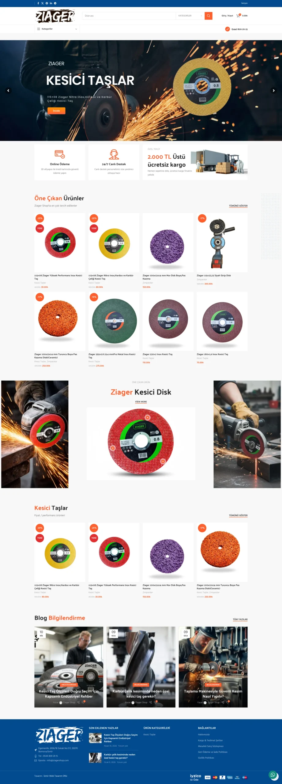 İzmir Gaziemir kesici taş disk üreticisi WooCommerce e-ticaret web tasarım ekran görüntüsü