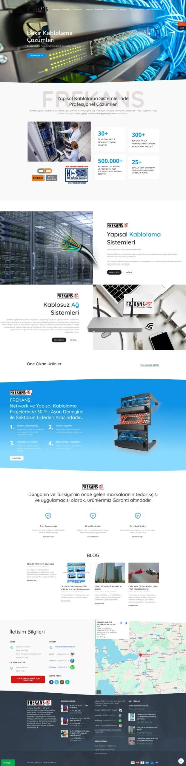 İzmir yapısal kablolama fiber optik network çözümleri firması kurumsal web tasarım ekran görüntüsü