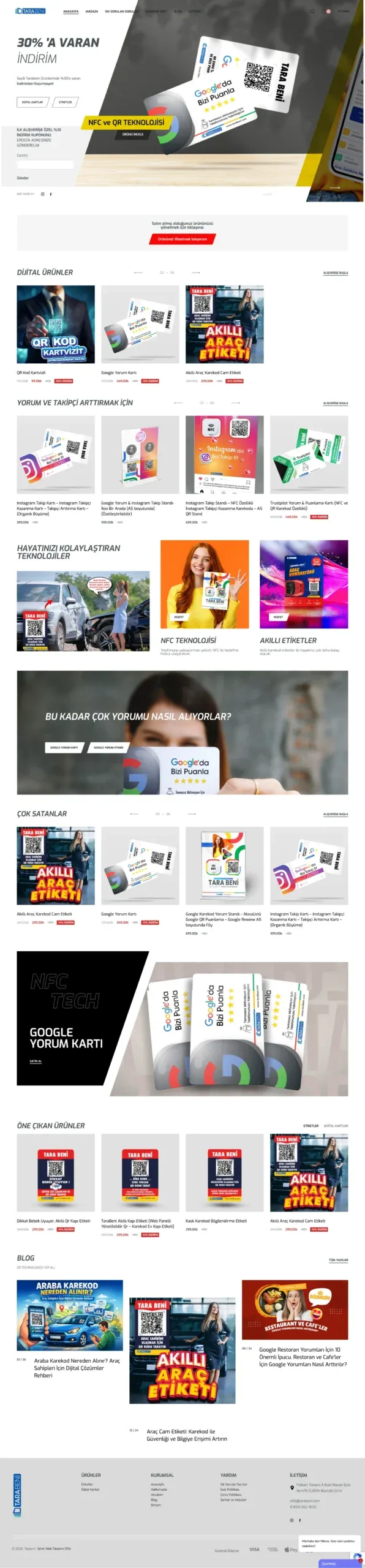NFC QR kod dijital ürünler Google yorum kartı e-ticaret web tasarım ekran görüntüsü